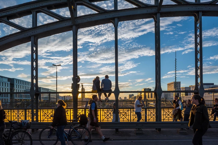 Munchen view from a bridge at sunset