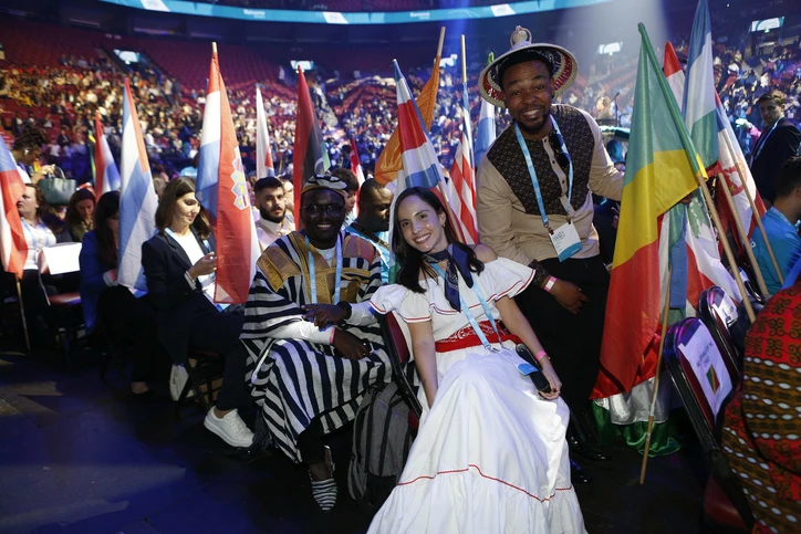 Delegates waving flags